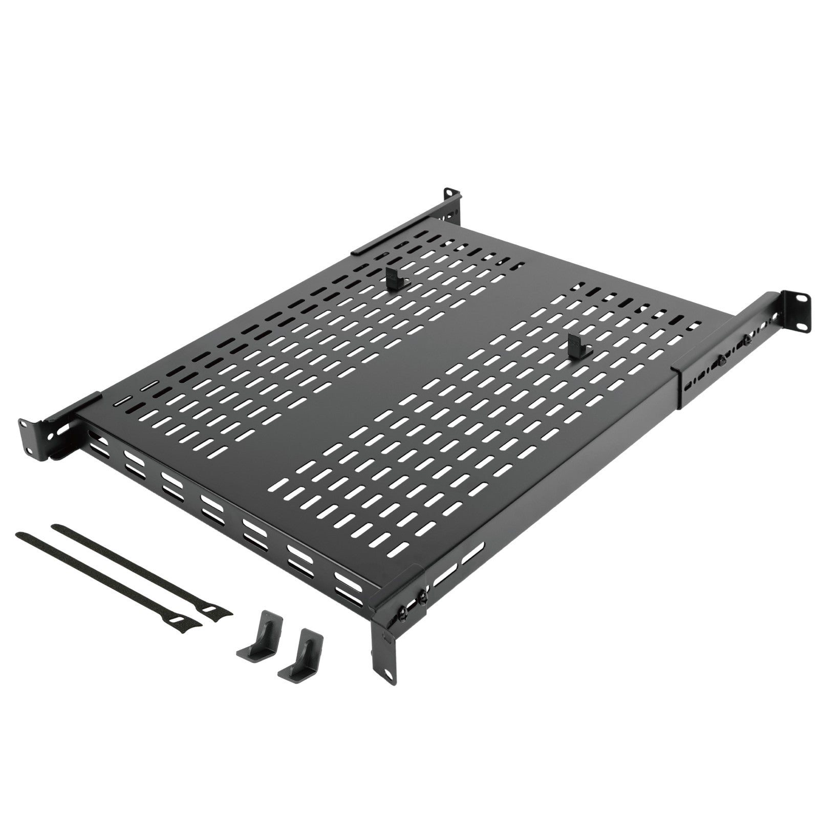 Tecmojo 1U 4-Post 27.6 inch Depth Vented Rack Shelf with Adjustable De
