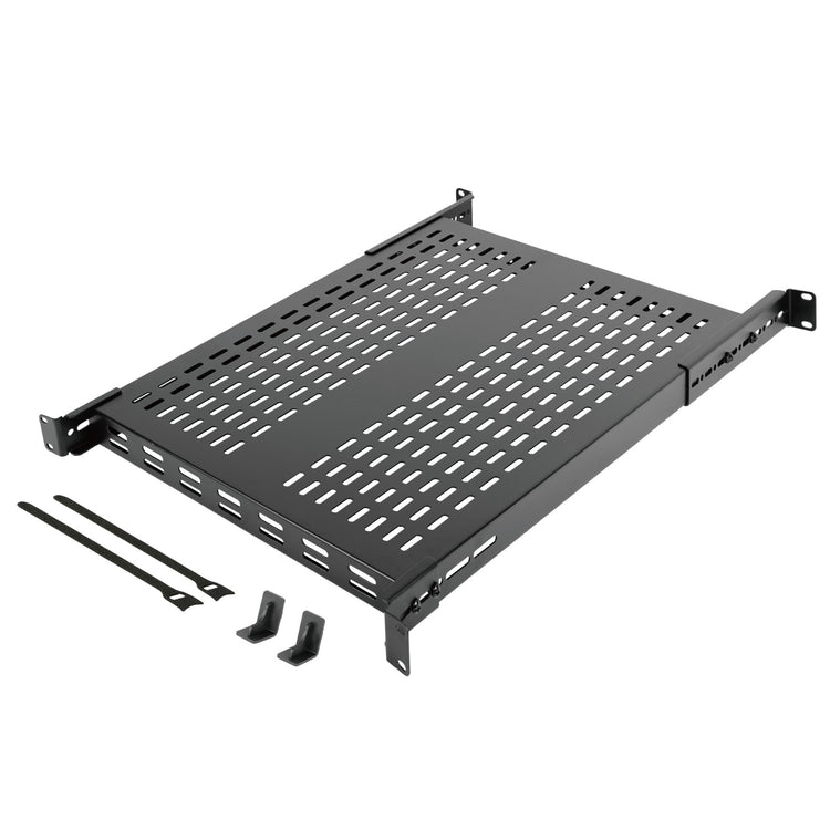 Tecmojo 1U 4-Post 27.6 inch Depth Vented Rack Shelf with Adjustable Depth 19.7-37.4inch(242lbs Weight Capacity)