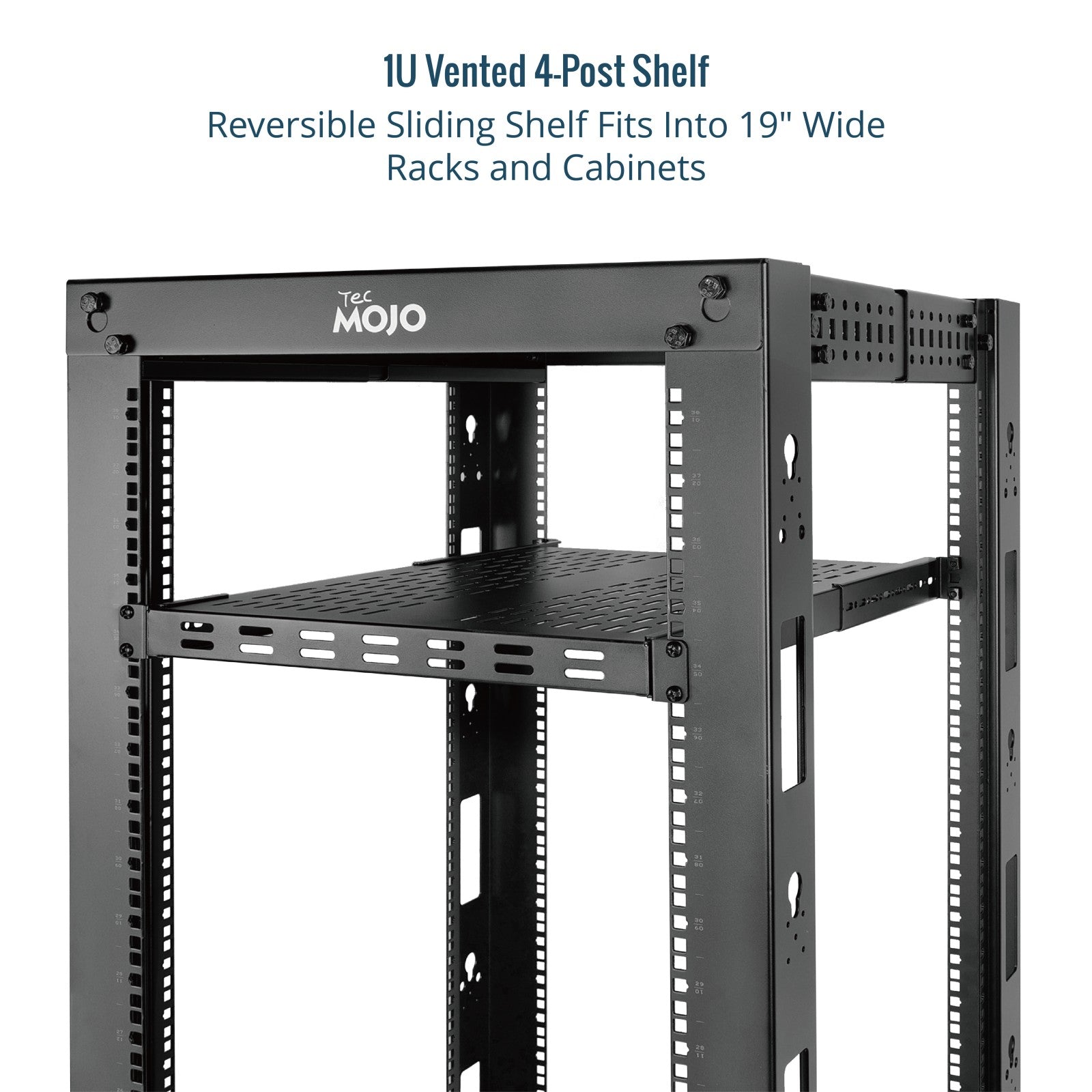 Tecmojo 1U 4-Post 27.6 inch Depth Vented Rack Shelf with Adjustable De