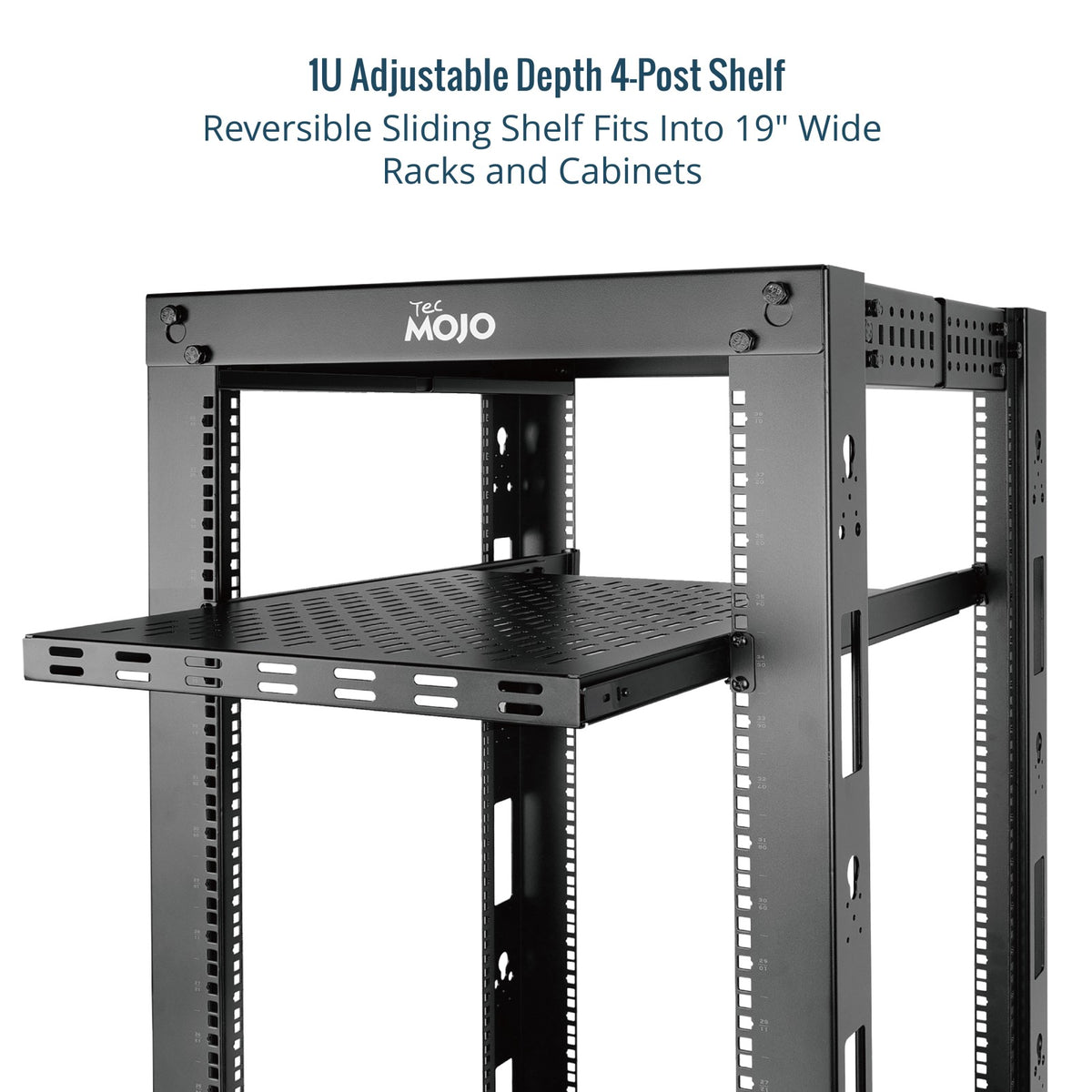 Declined Sliding Rack Tecmojo 1U 4-Post Sliding Vented Rack Shelf with Adjustable Depth 22-2