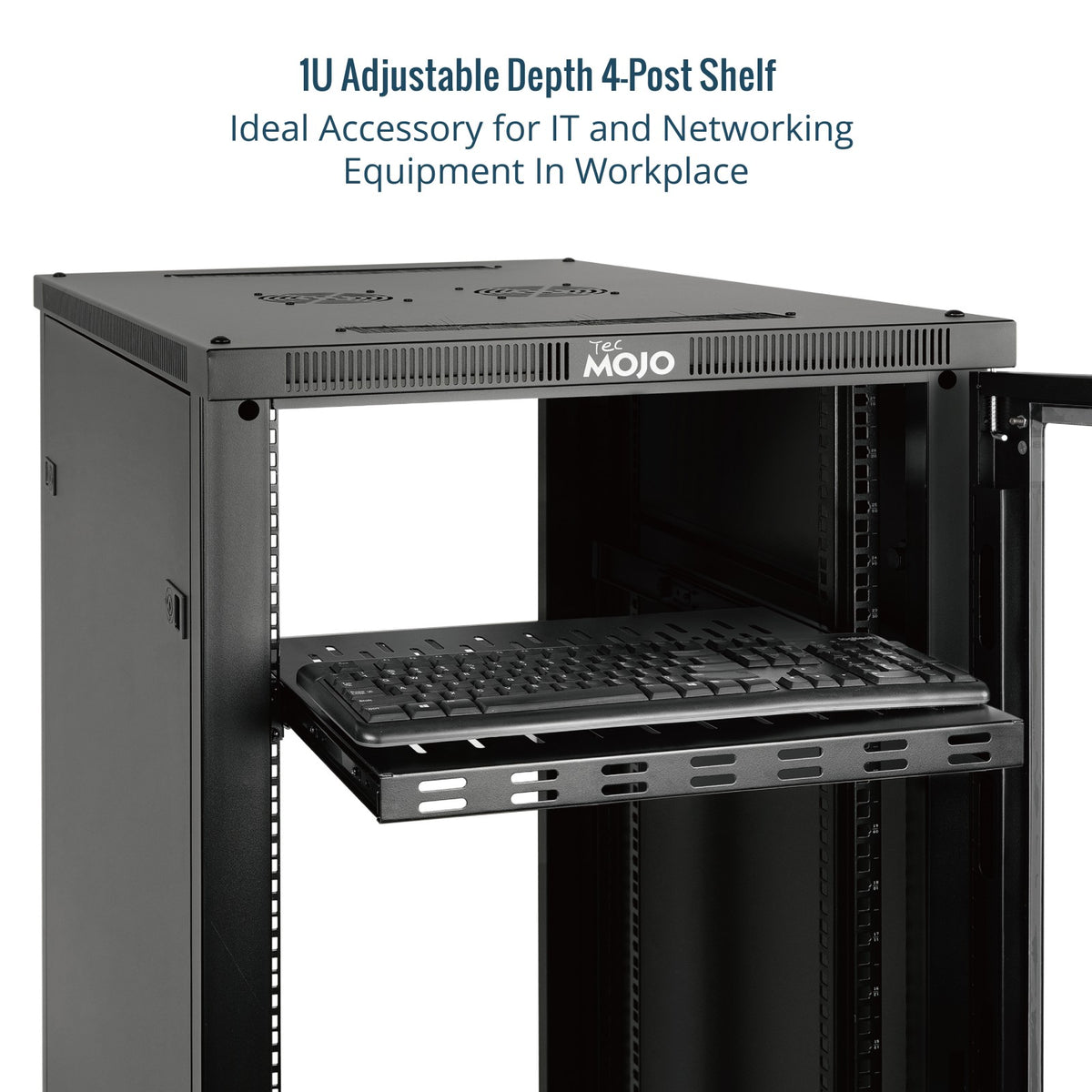 Declined Sliding Rack Tecmojo 1U 4-Post Sliding Vented Rack Shelf with Adjustable Depth 22-2