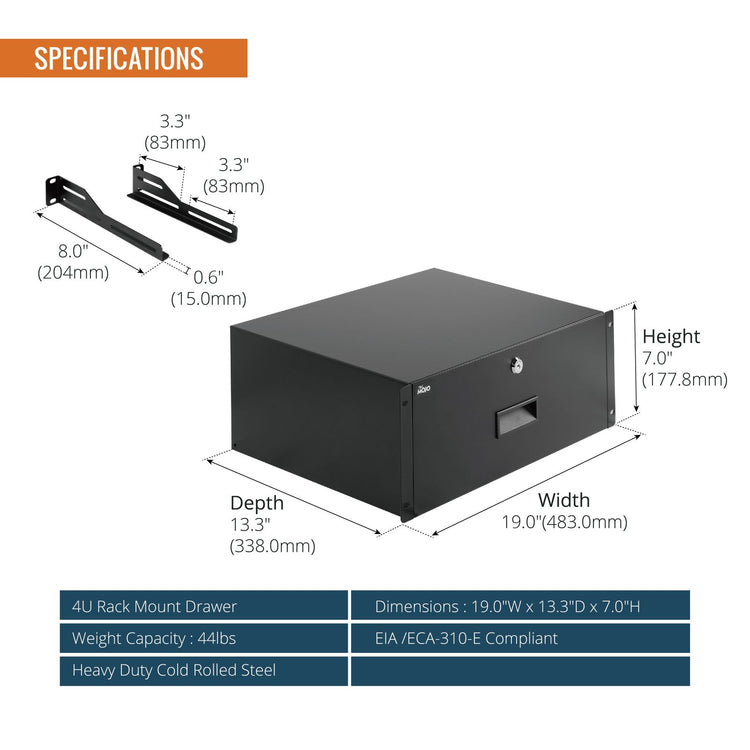Tecmojo 4U Rack Drawer with Cable Management Holes for 19 inch Equipment-44lbs Weight Capacity