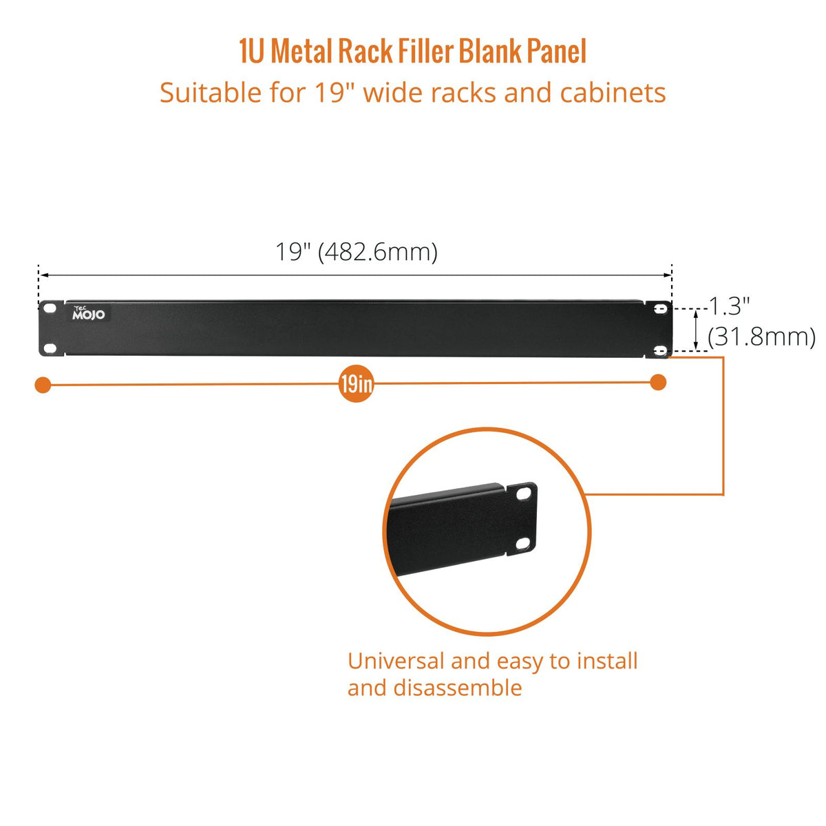 Tecmojo 1U Solid Rack Mount Blank Panel for 19 inch Equipment(5 Pack)