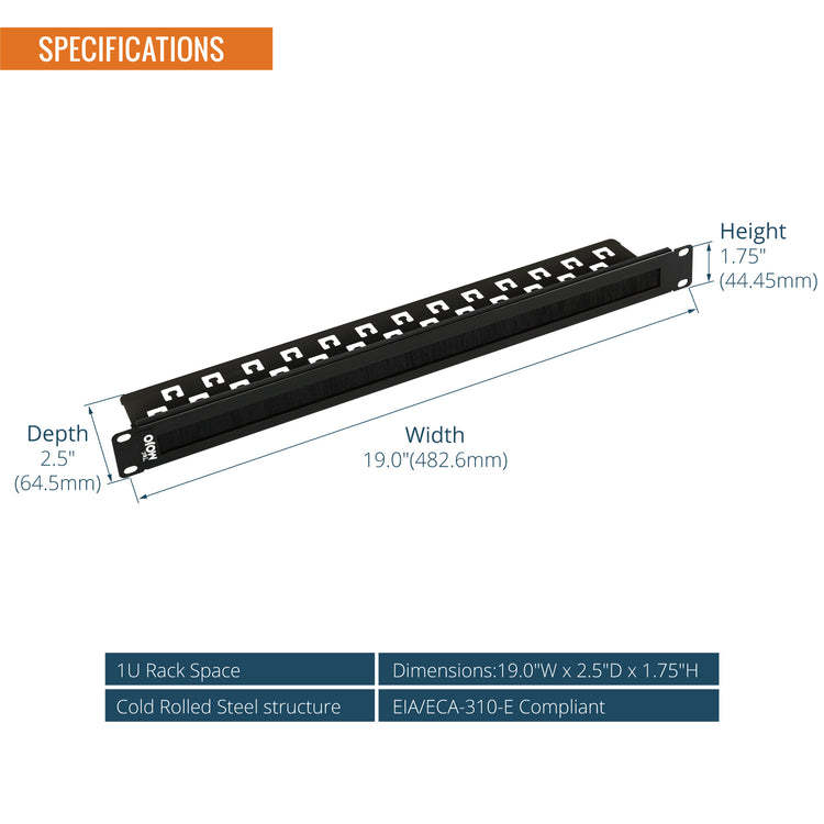 Tecmojo 1U Rack Brush Panel for Cable Entry&Management with Tidy Brush for 19 inch Equipment（2pack)