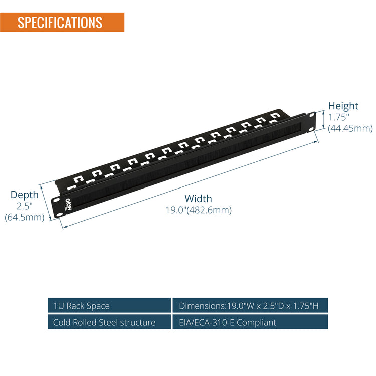 Tecmojo 1U Rack Brush Panel for Cable Entry&Management with Tidy Brush for 19 inch Equipment