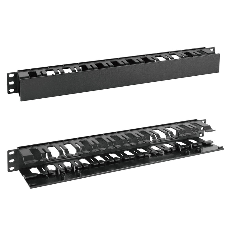 Tecmojo 1U 12 Slots 2.6“ Depth Plastic Rack Horizontal Cable Management with Cover  for 19 inch Equipment(2 Pack)