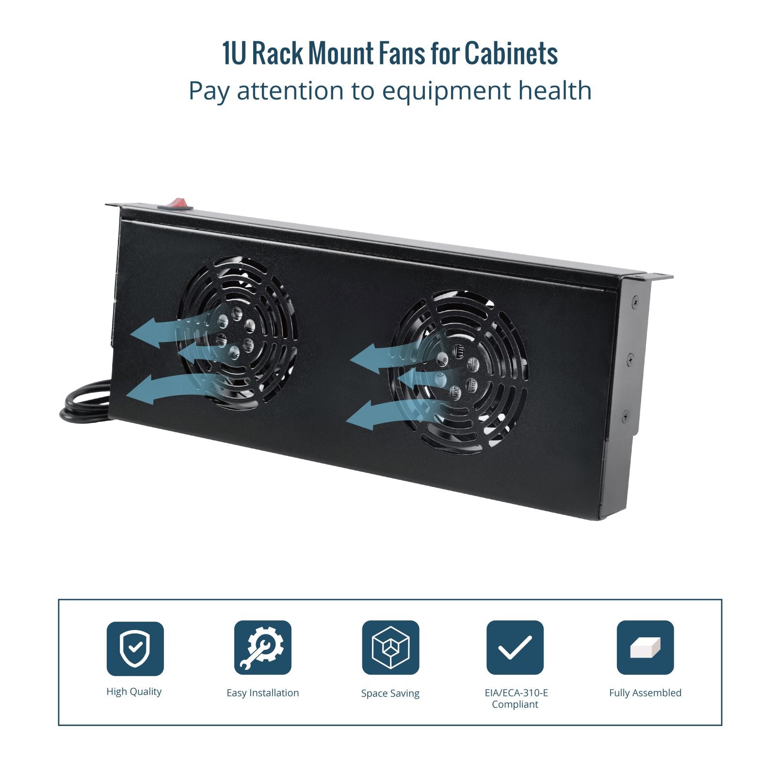 Tecmojo 1U Rack Mounted 2 Fan Unit Cooling System for 19 inch Rack/Cab