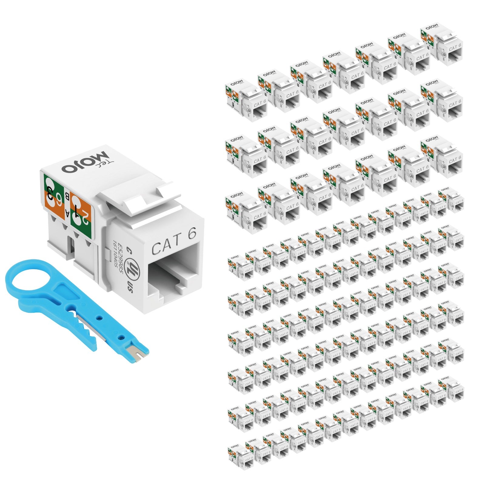 Tecmojo UL Listed 1000 Mbps Cat6 Keystone Jack Insert 100 -Pack, 90 De