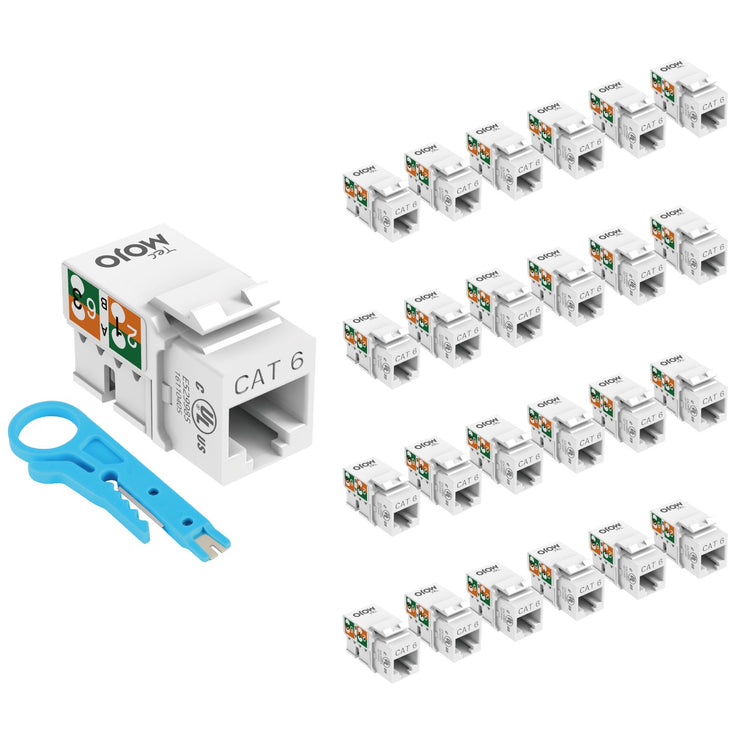Tecmojo UL Listed 1000 Mbps Cat6 Keystone Jack Insert 25 -Pack, 90 Degree Punch Down RJ45 Keystone Jack Adapter Slim Profile for Patch Panel & Wall Plate, White