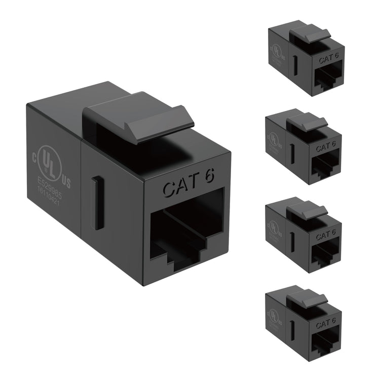 Tecmojo UL Listed Cat6 Keystone Coupler, 1000 Mbps RJ45 Ethernet Jack, Female to Female, Slim Design for Patch Panels & Wall Plates, Black (5-Pack)