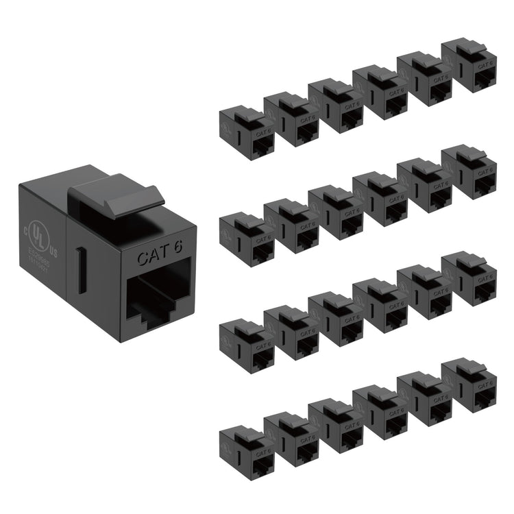 Tecmojo UL Listed Cat6 Keystone Coupler, 1000 Mbps RJ45 Ethernet Jack, Female to Female, Slim Design for Patch Panels & Wall Plates, Black (25-Pack)