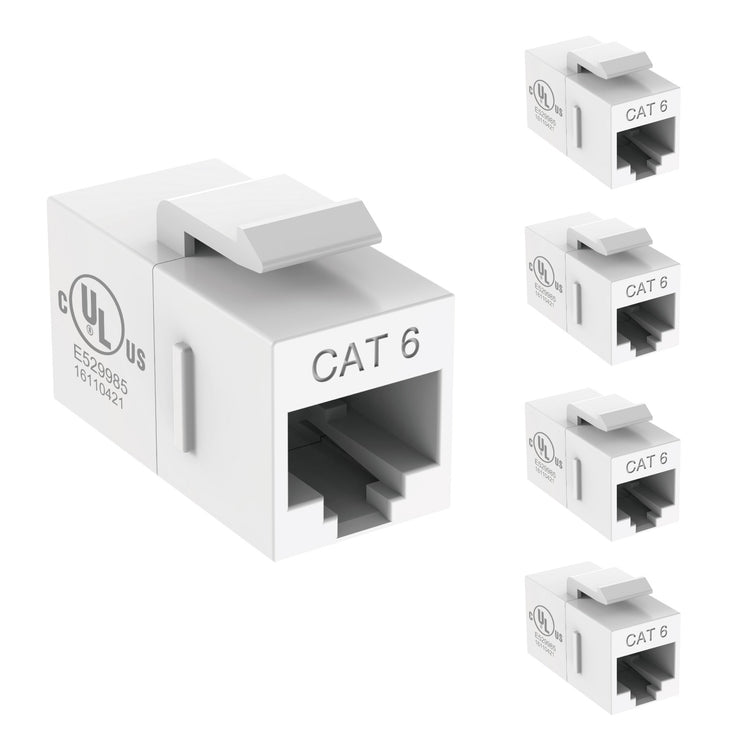 Tecmojo UL Listed Cat6 Keystone Coupler, 1000 Mbps RJ45 Ethernet Jack, Female to Female, Slim Design for Patch Panels & Wall Plates, White (5-Pack)