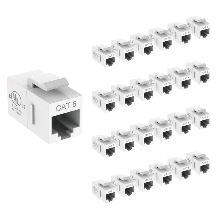Tecmojo UL Listed Cat6 Keystone Coupler, 1000 Mbps RJ45 Ethernet Jack, Female to Female, Slim Design for Patch Panels & Wall Plates, White (25-Pack)