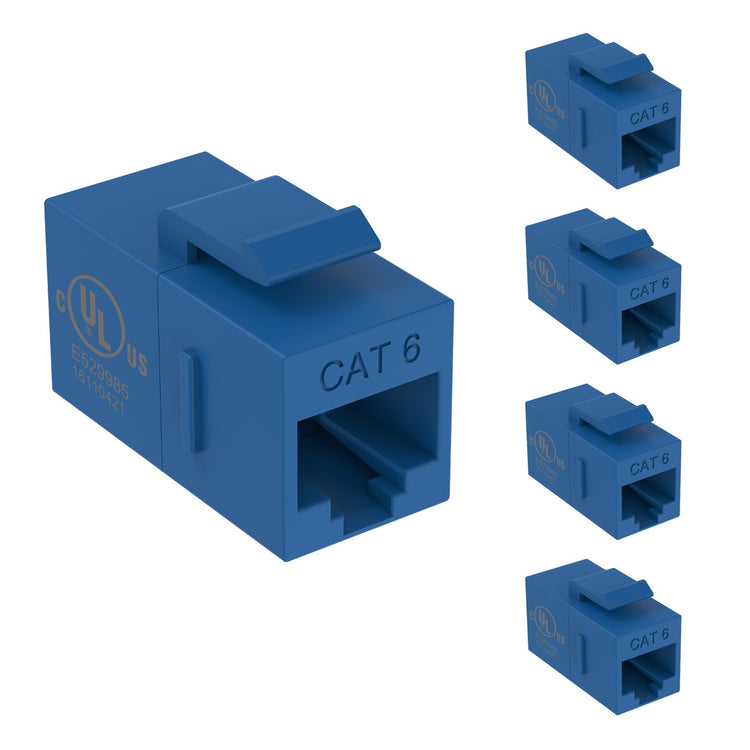 Tecmojo UL Listed Cat6 Keystone Coupler, 1000 Mbps RJ45 Ethernet Jack, Female to Female, Slim Design for Patch Panels & Wall Plates, Blue (5-Pack)