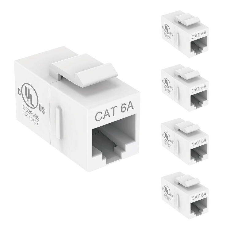 Tecmojo UL Listed Cat6A Keystone Coupler, 10Gbps RJ45 Ethernet Jack, Female to Female, Slim Design for Patch Panels & Wall Plates, White (5-Pack)