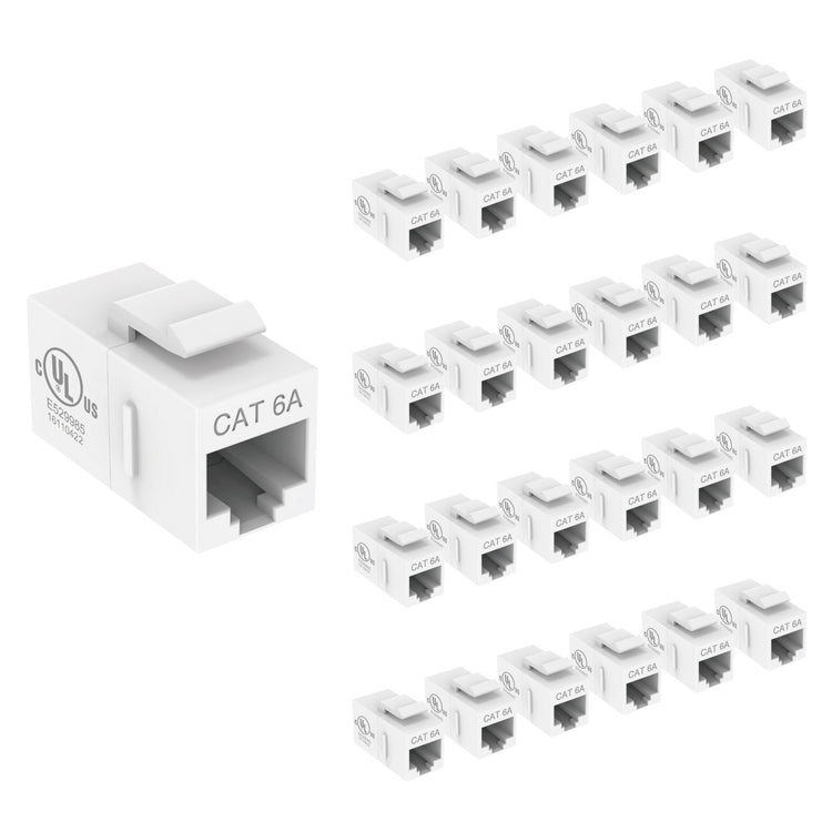 Tecmojo UL Listed Cat6A Keystone Coupler, 10Gbps RJ45 Ethernet Jack, Female to Female, Slim Design for Patch Panels & Wall Plates, White (25-Pack)