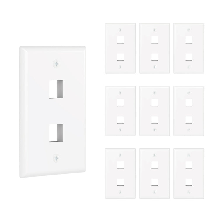 Tecmojo 2 Port Keystone Wall Plate, RJ45 Wall Plate for Keystone Jacks, Anti-slip Screw Design, White, 10 Pack