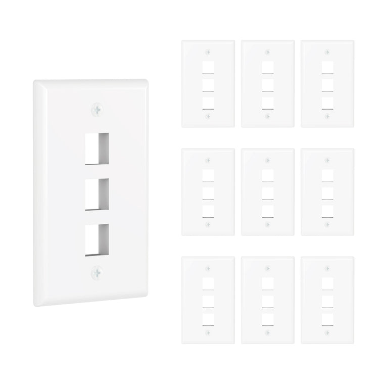 Tecmojo 3 Port Keystone Wall Plate, RJ45 Wall Plate for Keystone Jacks, Anti-slip Screw Design, White, 10 Pack