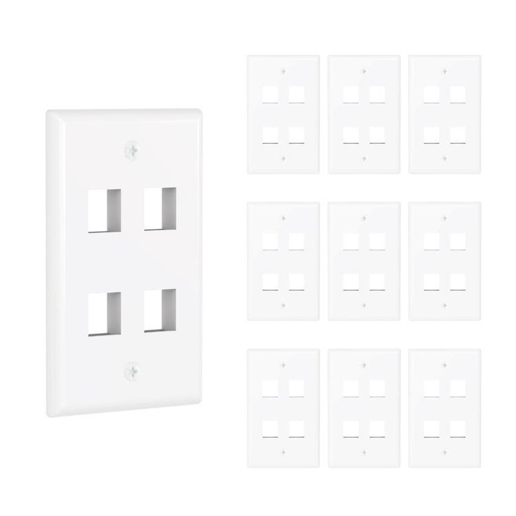 Tecmojo 4 Port Keystone Wall Plate, RJ45 Wall Plate for Keystone Jacks, Anti-slip Screw Design, White, 10 Pack