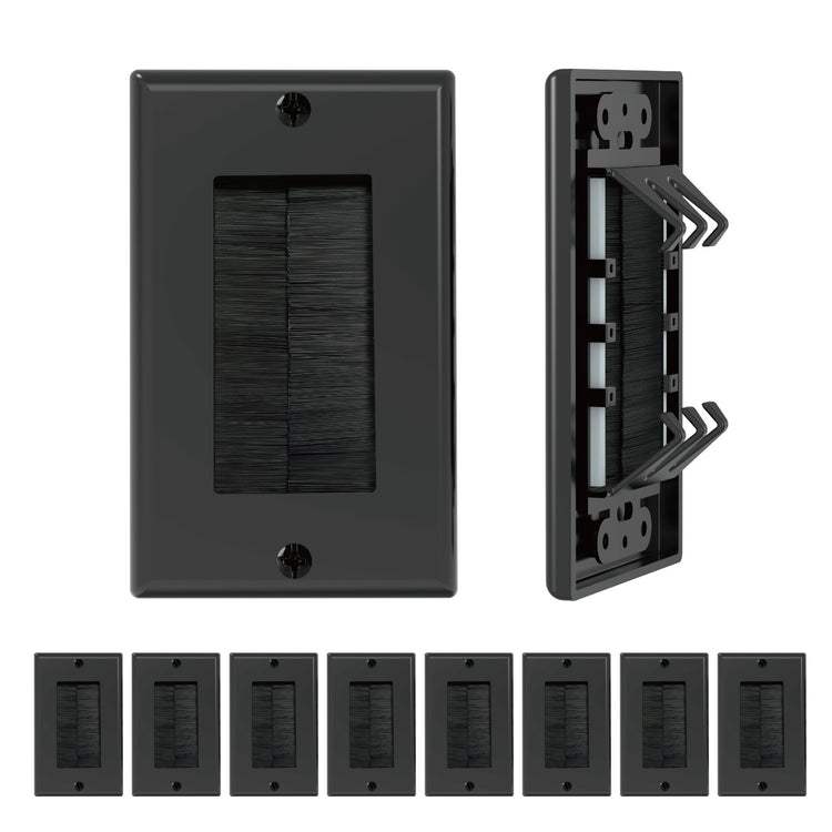 Tecmojo Brush Wall Plate, Cable Pass Through Insert for HDTV, Home Theater Systems, Sturdy Brushes with Smart Cable Catcher, Black, 10 Pack