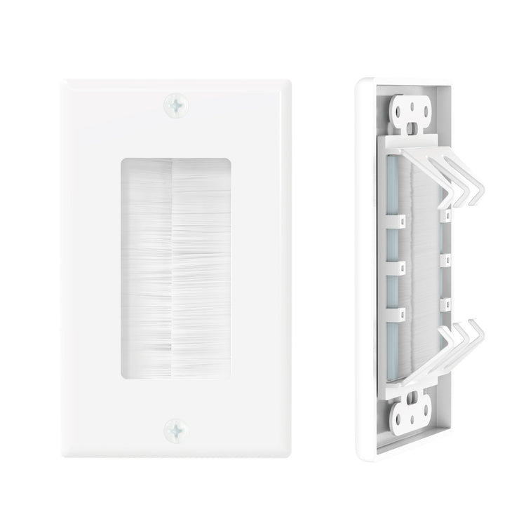 Tecmojo Brush Wall Plate, Cable Pass Through Insert for HDTV, Home Theater Systems, Sturdy Brushes with Smart Cable Catcher, White, 2 Pack