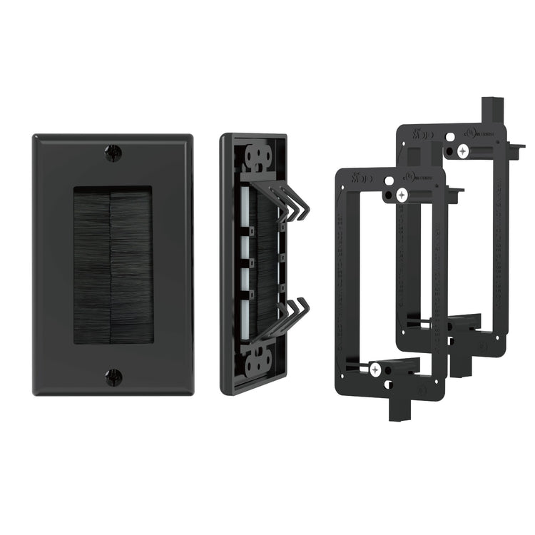Tecmojo Brush Wall Plate, Cable Pass Through Insert with Low Voltage Mounting Bracket, Smart Cable Catcher Design, Black, 2 Pack
