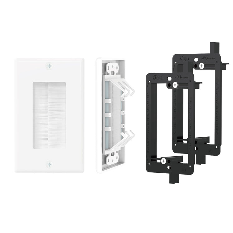 Tecmojo Brush Wall Plate, Cable Pass Through Insert with Low Voltage Mounting Bracket, Smart Cable Catcher Design, White, 2 Pack