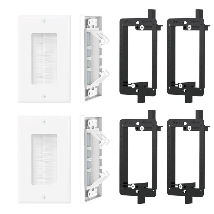 Tecmojo Brush Wall Plate, Cable Pass Through Insert with Low Voltage Mounting Bracket, Smart Cable Catcher Design, White, 4 Pack