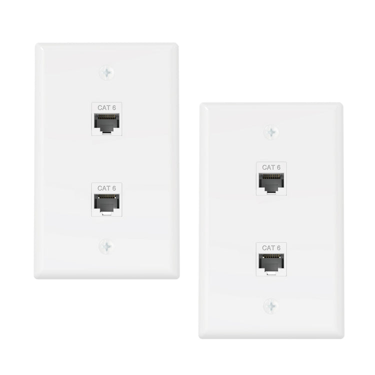 Tecmojo 2 Port Ethernet Wall Plate (UL Listed), Cat6 Female to Female Wall Jack, Keystone Wall Plate with RJ45 Keystone Inline Coupler, White (2-Pack)