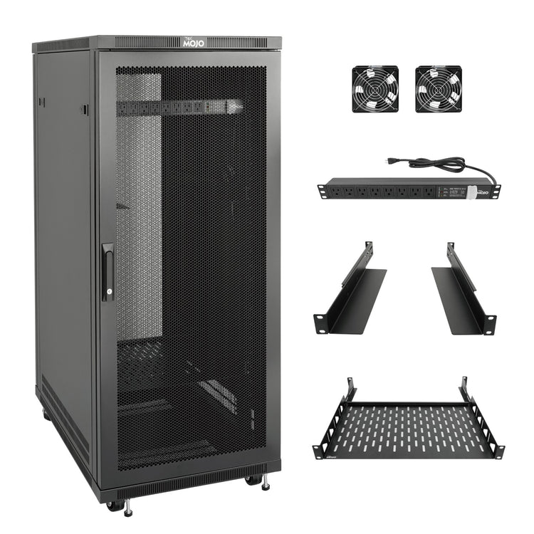 Tecmojo 27U Network Cabinet 23.6 Inch Depth Mesh Door with Casters-1800lbs Weight Capacity for Small Data Center