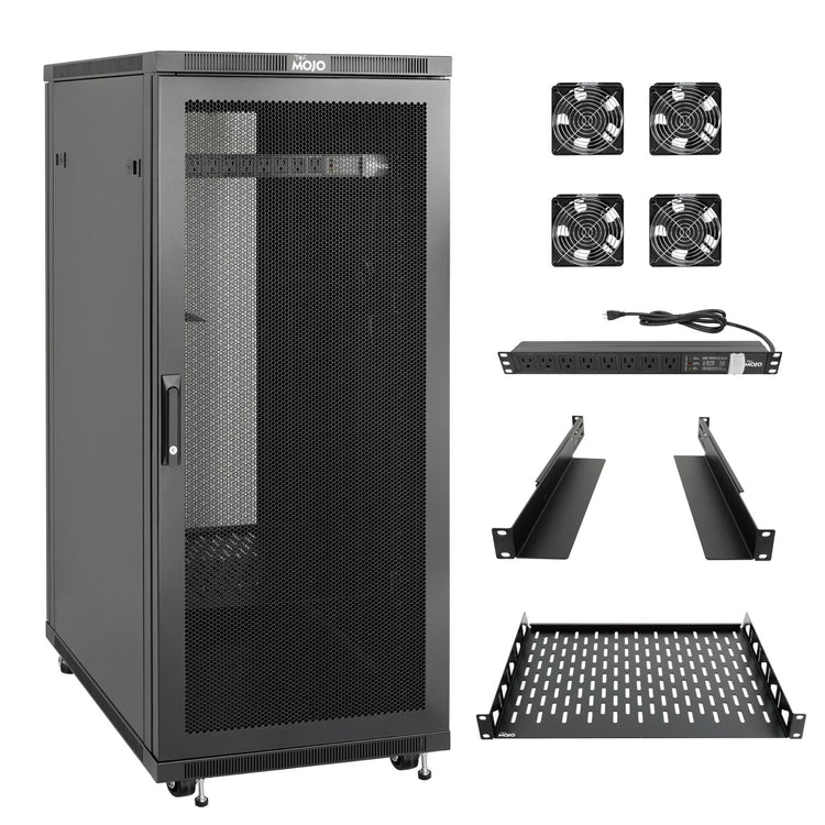 Tecmojo 27U Network Cabinet 31.5 Inch Depth Mesh Door with Casters-1800lbs Weight Capacity for Small Data Center