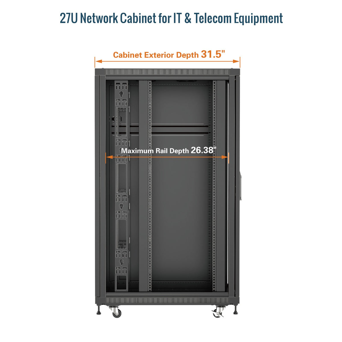 27U Network Rack Cabinet,31.5 Inch Depth,Enhanced Security | Tecmojo