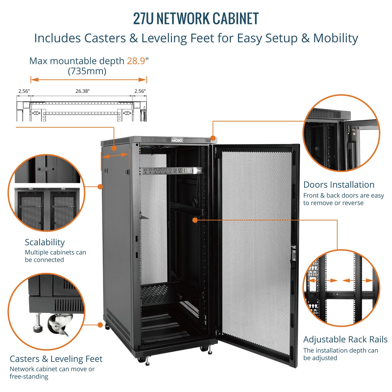 28 Unit Network Rack 27U Network Rack Cabinet,31.5 Inch Depth,Enhanced Security | Tecmojo