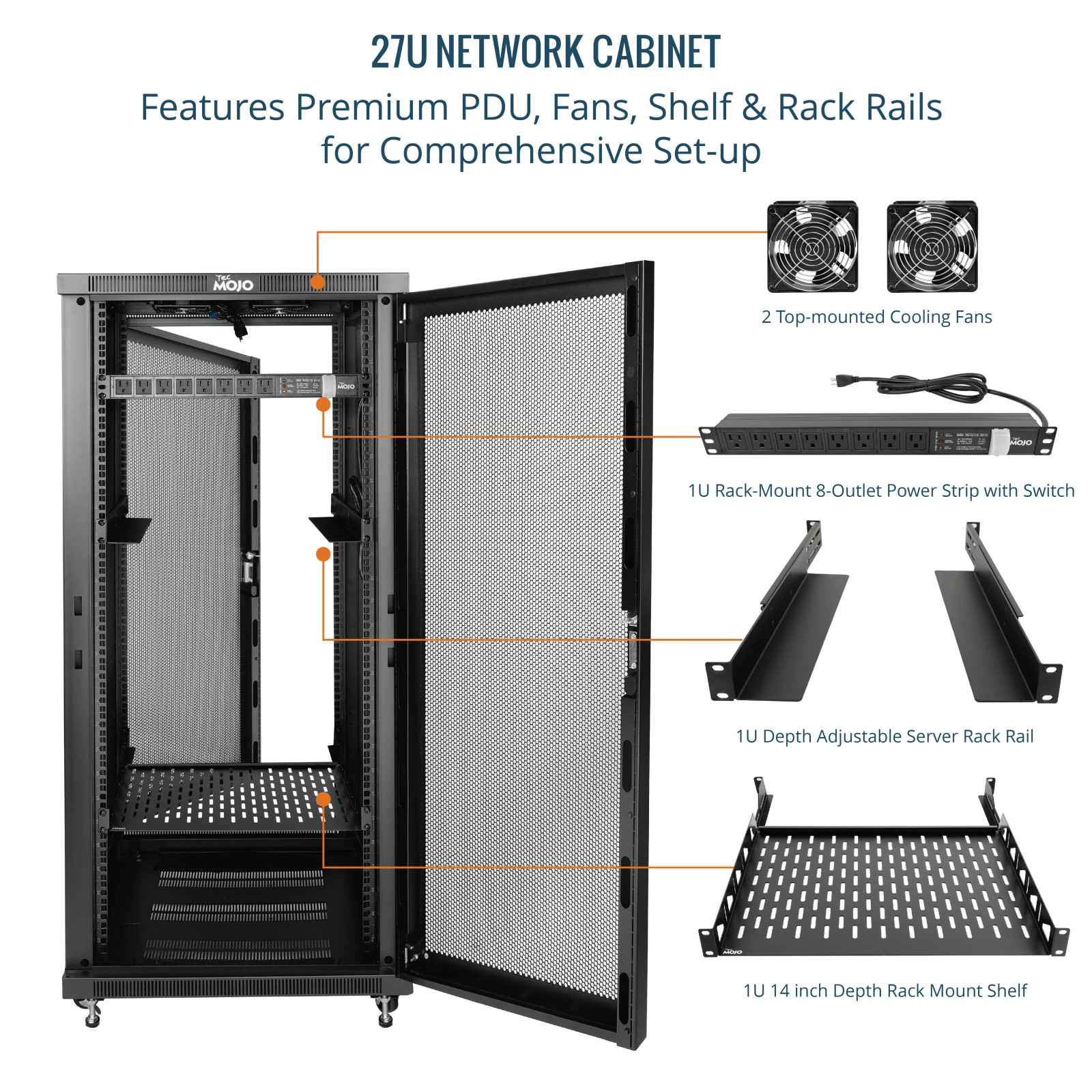 27U Network Rack Cabinet,31.5 Inch Depth,Enhanced Security | Tecmojo