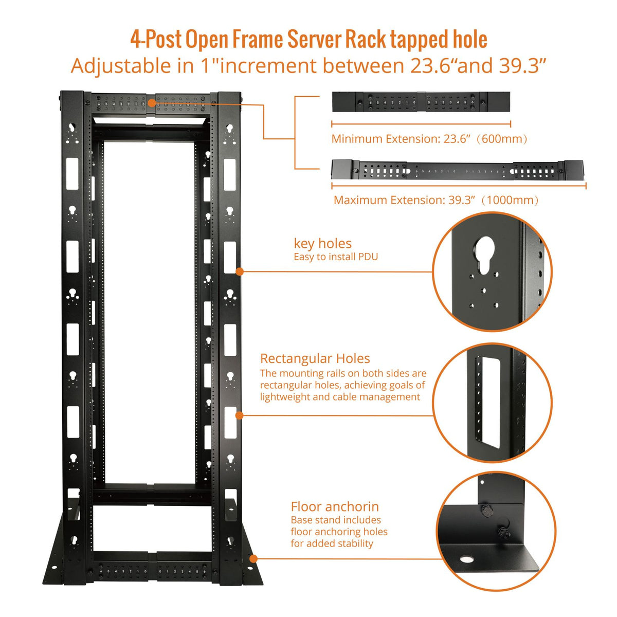 38u Standing Rack Tecmojo 38U 4 Post Adjustable Depth Open Frame Rack for 19in Equipment