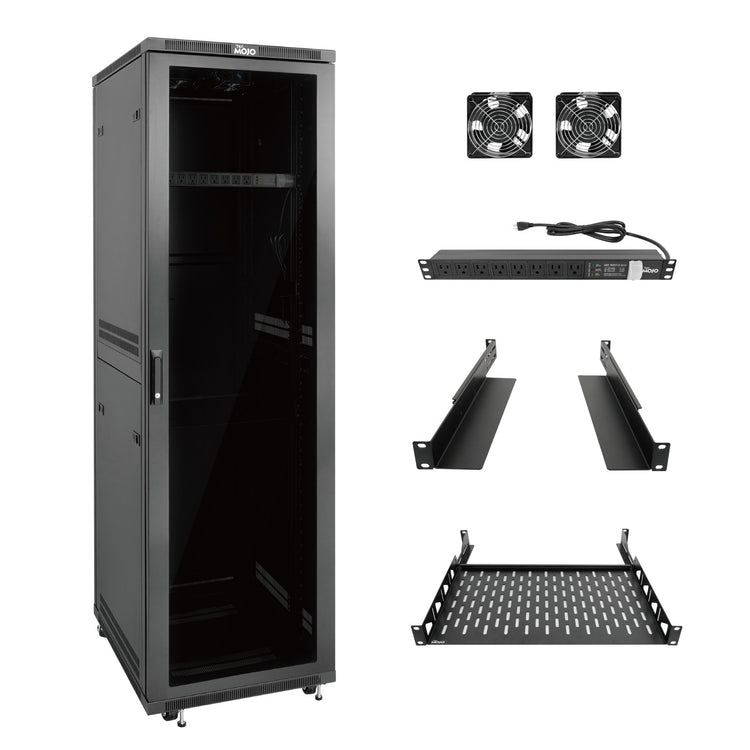 Tecmojo 42U 23.6 Inch Depth Glass Door Server Cabinet with Casters-1800lbs Weight Capacity