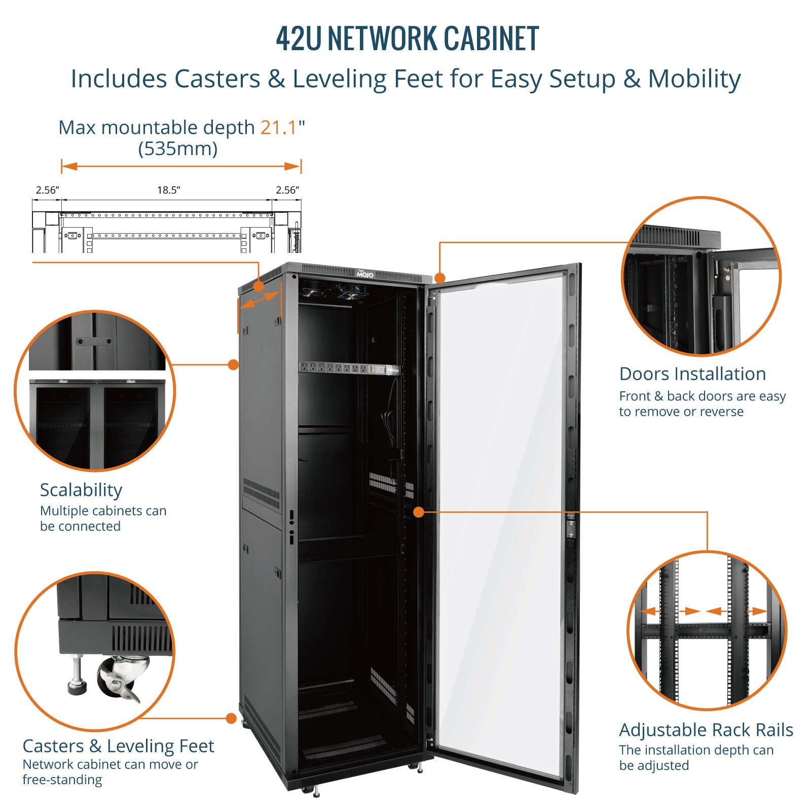 42U Network Rack Cabinet,Excellent Load Capacity | Tecmojo