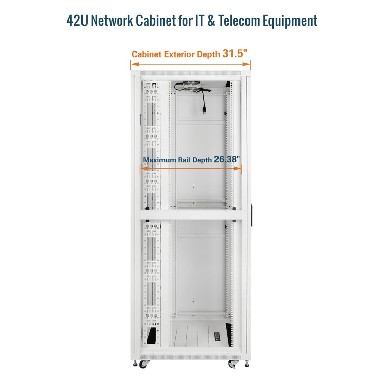 Tecmojo 42U 31.5 Inch Depth Glass Door Server Cabinet with Casters-1800lbs Weight Capacity