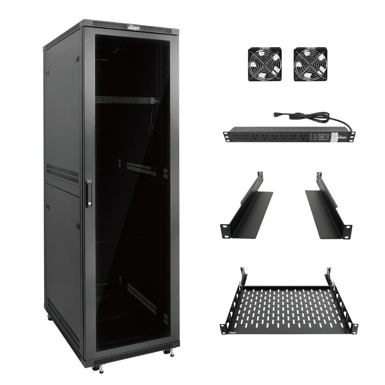 Tecmojo 42U 31.5 Inch Depth Glass Door Server Cabinet with Casters-1800lbs Weight Capacity