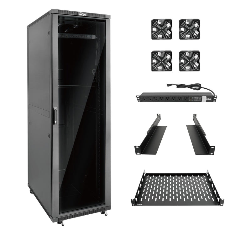 Tecmojo 42U 39.4 Inch Depth Glass Door Server Cabinet with Casters-1800lbs Weight Capacity