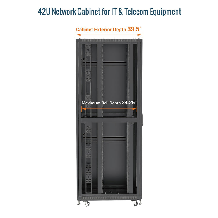 Tecmojo 42U 39.4 Inch Depth Mesh Door Server Cabinet with Casters-1800lbs Weight Capacity