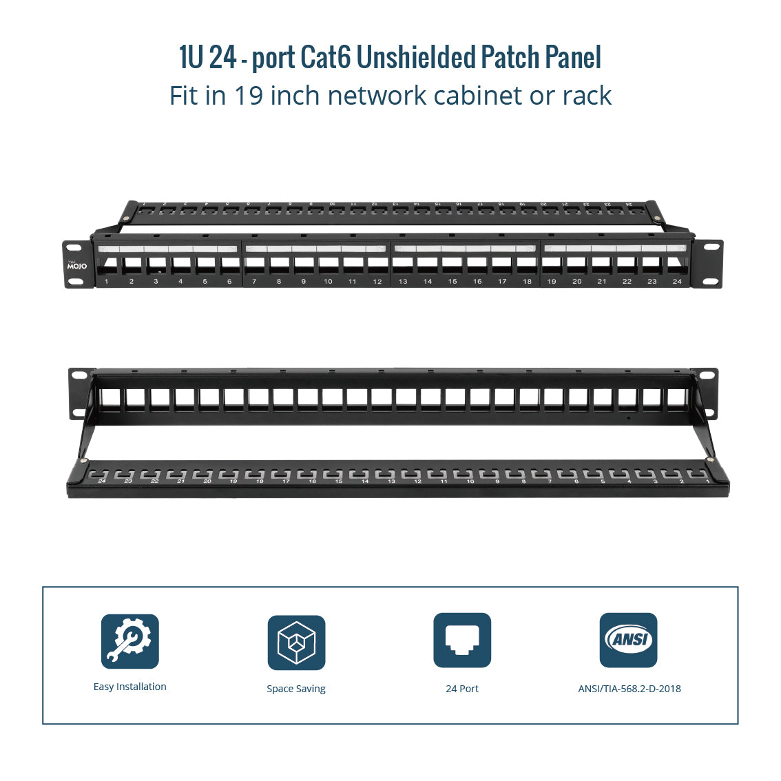 24-port cat6 unshielded blank keystone 1u patch panels