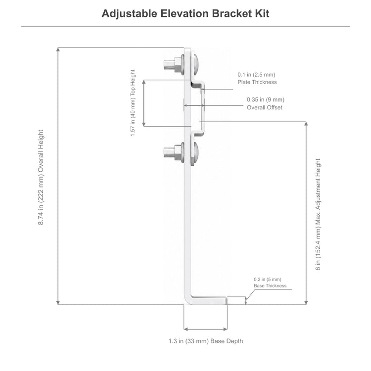 Adjustable Elevation Bracket Kit for 1.5 in Cable Runway, 4–6 in Height, White