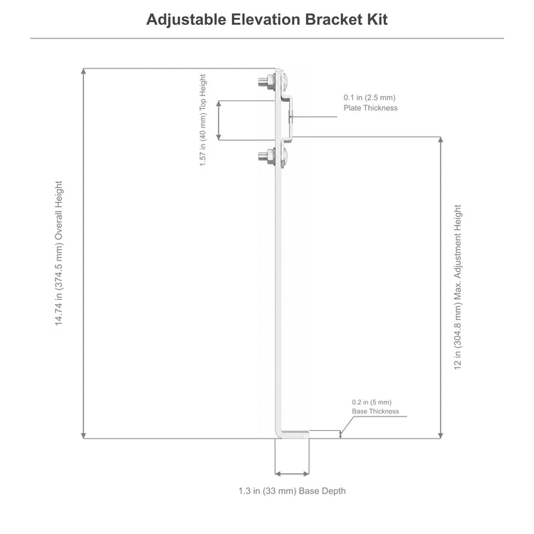 Adjustable Elevation Bracket Kit for 1.5 in Cable Runway, 10–12 in Height, White