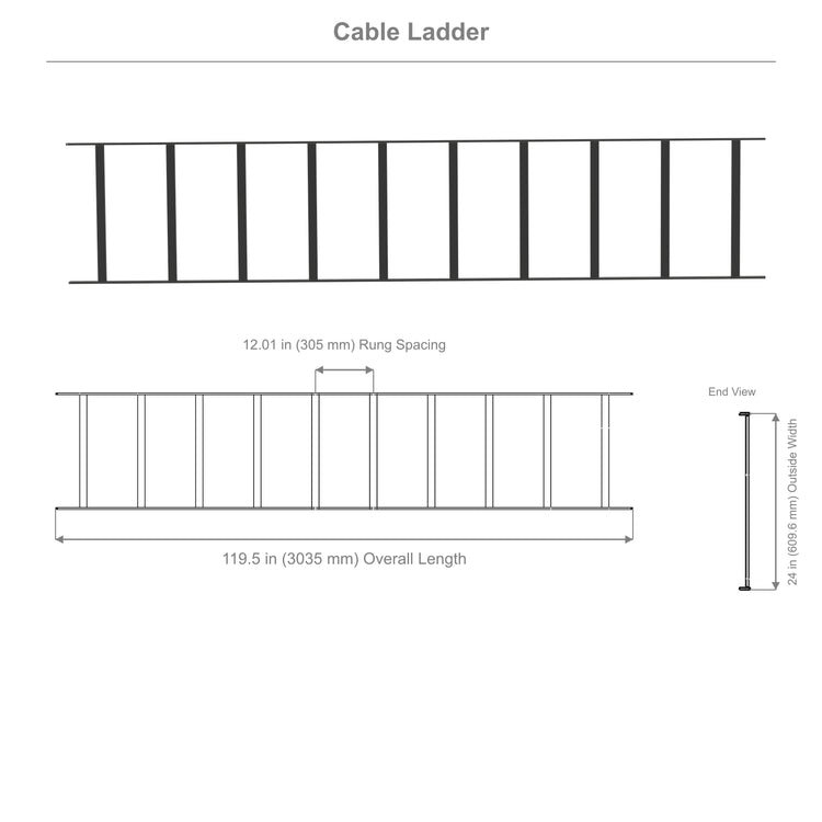 Cable Runway – 10 ft × 24 in × 1.5 in, 12 in Spacing, Black