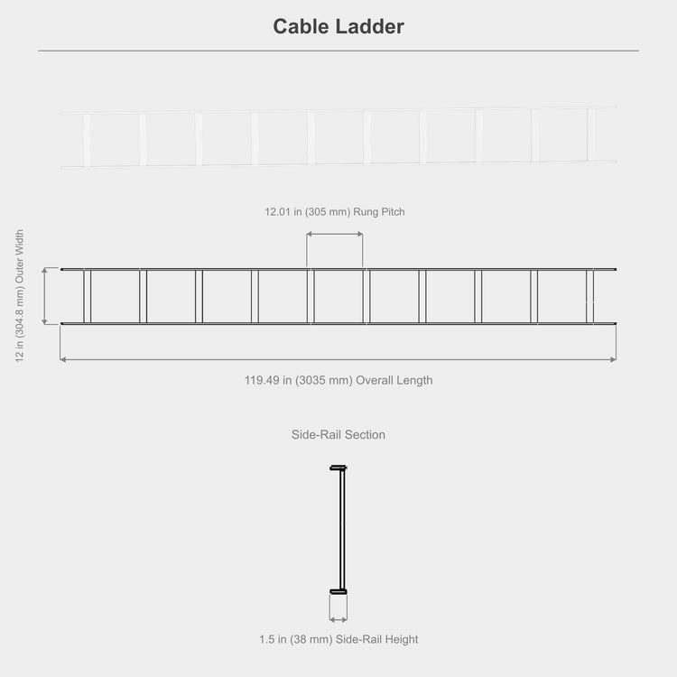 Cable Runway – 10 ft × 12 in × 1.5 in, 12 in Spacing, White
