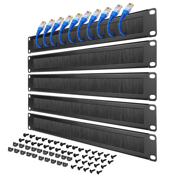 Tecmojo 1U Rack Mount Cable Management Panel with Brush for 19 inch Equipment（5pack)