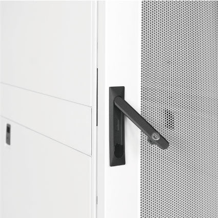 Close-up of the lockable front door handle on a Tecmojo server cabinet
