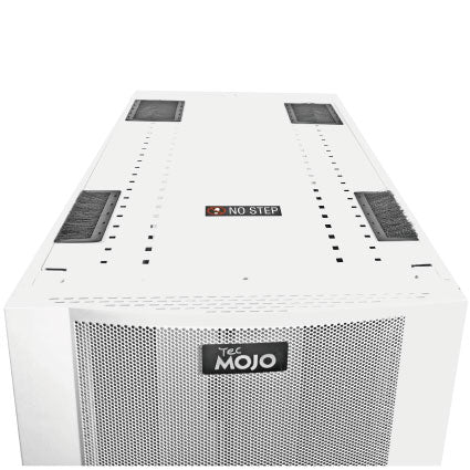 Removable top cover with four brush cable entries on a Tecmojo server cabinet