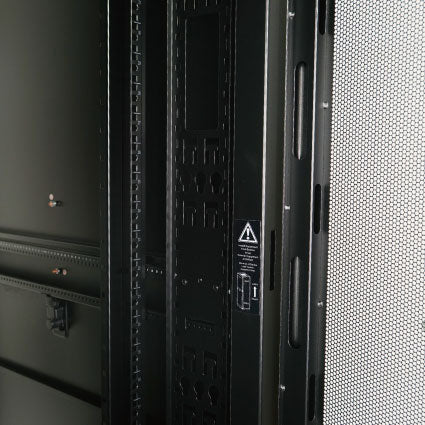 Vertical PDU mounting and cable management panel inside a Tecmojo server cabinet